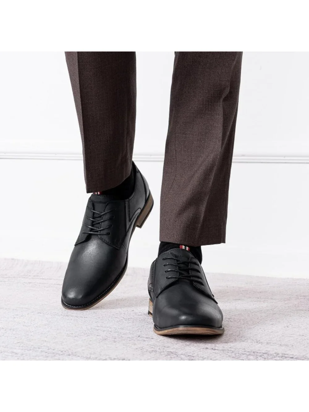 Men's Retro Black Leather Retro Plain Formal Dress Oxford Derby Shoes Causal